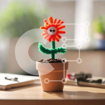 Intra Συλλεκτικό Ξύλινο Παζλ Plywood 4mm - Μικρό λουλούδι σε γλάστρα με άνθη πορτοκαλιάς στα βιβλία Σε Ξύλινο Κουτί - Διαστάσεις Puzzle: 10x10 cm – 25 κομμάτια - Image 1