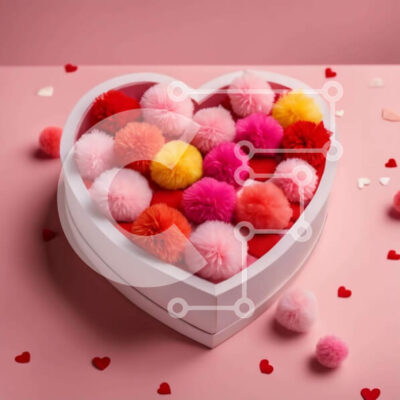 Intra Συλλεκτικό Ξύλινο Παζλ Plywood  4mm - Κουτί σε σχήμα καρδιάς με πολύχρωμα πομπόν για την ημέρα του Αγίου Βαλεντίνου Σε Ξύλινο Κουτί - Διαστάσεις: 10x10 cm – 25 κομμάτια - Image 1