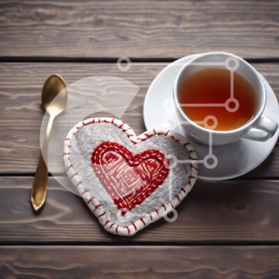 Intra Συλλεκτικό Ξύλινο Παζλ Plywood  4mm - Σουβέρ σε σχήμα καρδιάς και φλιτζάνι τσαγιού σε ξύλινο τραπέζι Σε Ξύλινο Κουτί - Διαστάσεις: 10x10 cm – 25 κομμάτια - Image 1