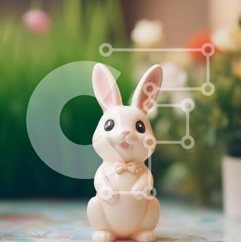 Intra Συλλεκτικό Ξύλινο Παζλ Plywood 4mm - Μικρό λευκό ειδώλιο λαγουδάκι με λουλούδια και φυτά Σε Ξύλινο Κουτί - Διαστάσεις: 10x10 cm – 25 κομμάτια - Image 1