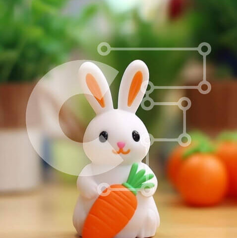 Intra Συλλεκτικό Ξύλινο Παζλ Plywood  4mm - Αξιολάτρευτο λευκό λαγουδάκι παιχνίδι με πορτοκαλί καρότο και φυτά Σε Ξύλινο Κουτί - Διαστάσεις: 10x10 cm – 25 κομμάτια - Image 1