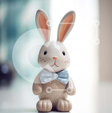 Intra Συλλεκτικό Ξύλινο Παζλ Plywood  4mm - Κεραμικό ειδώλιο λαγουδάκι με παπιγιόν στο τραπέζι Σε Ξύλινο Κουτί - Διαστάσεις: 10x10 cm – 25 κομμάτια - Image 1