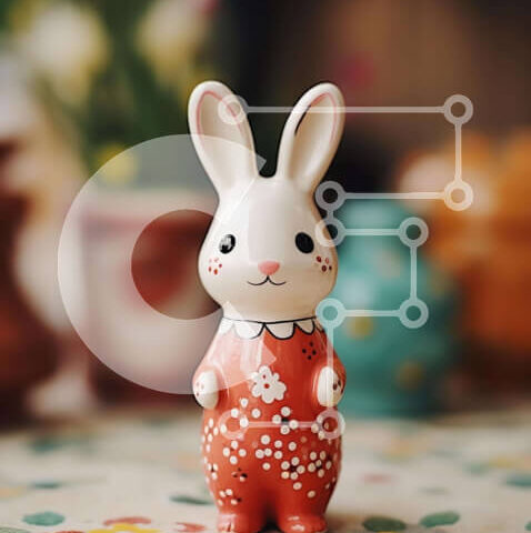 Intra Συλλεκτικό Ξύλινο Παζλ Plywood  4mm - Κεραμικό ειδώλιο Πασχαλινό λαγουδάκι με φυτά και λουλούδια σε γλάστρες Σε Ξύλινο Κουτί - Διαστάσεις Puzzle: 10x10 cm – 25 κομμάτια - Image 1