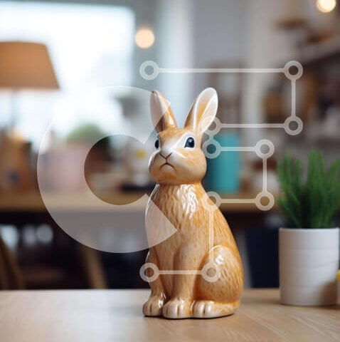 Intra Συλλεκτικό Ξύλινο Παζλ Plywood  4mm - Κεραμικό ειδώλιο λαγουδάκι σε ξύλινο τραπέζι με φυτό σε γλάστρα Σε Ξύλινο Κουτί - Διαστάσεις Puzzle: 10x10 cm – 25 κομμάτια - Image 1