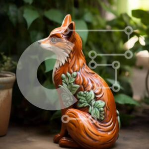 Intra Συλλεκτικό Ξύλινο Παζλ Plywood  4mm - Ειδώλιο πορτοκαλί αλεπούς σε ξύλινο τραπέζι με φυτά σε γλάστρες Σε Ξύλινο Κουτί - Διαστάσεις: 10x10 cm – 25 κομμάτια