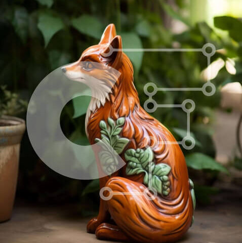 Intra Συλλεκτικό Ξύλινο Παζλ Plywood 4mm - Ειδώλιο πορτοκαλί αλεπούς σε ξύλινο τραπέζι με φυτά σε γλάστρες Σε Ξύλινο Κουτί - Διαστάσεις: 10x10 cm – 25 κομμάτια - Image 1