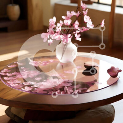 Intra Συλλεκτικό Ξύλινο Παζλ Plywood  4mm - Τραπεζάκι σαλονιού γυάλινο με ροζ λουλούδια μπροστά από το τζάκι Σε Ξύλινο Κουτί - Διαστάσεις Puzzle: 10x10 cm – 25 κομμάτια - Image 1