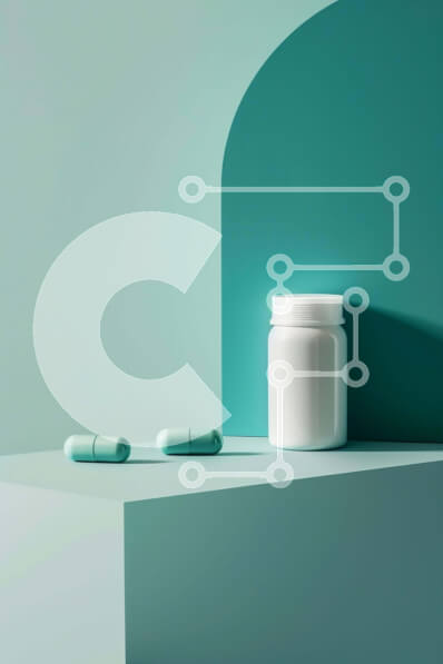 Intra Συλλεκτικό Ξύλινο Παζλ Plywood  4mm - Λευκό βάζο και πράσινα χάπια σε μπλε-γκρι επιτραπέζιο Σε Ξύλινο Κουτί - Διαστάσεις Puzzle: 10x10 cm – 25 κομμάτια