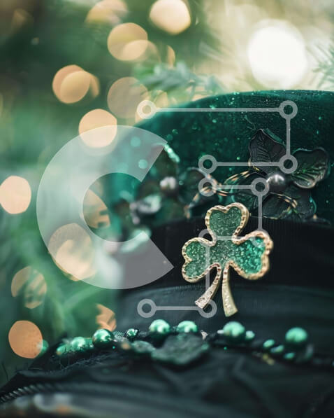 Intra Συλλεκτικό Ξύλινο Παζλ Plywood  4mm - Καπέλο τριφύλλι ημέρας του Αγίου Πατρικίου με χάντρες και μαργαριτάρια Σε Ξύλινο Κουτί - Διαστάσεις: 10x10 cm – 25 κομμάτια