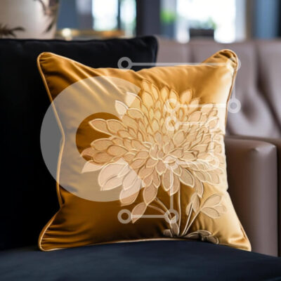 Intra Συλλεκτικό Ξύλινο Παζλ Plywood 4mm - Μαξιλάρι σε χρυσό χρώμα σε μαύρο καναπέ στο σαλόνι Σε Ξύλινο Κουτί - Διαστάσεις Puzzle: 10x10 cm – 25 κομμάτια - Image 1