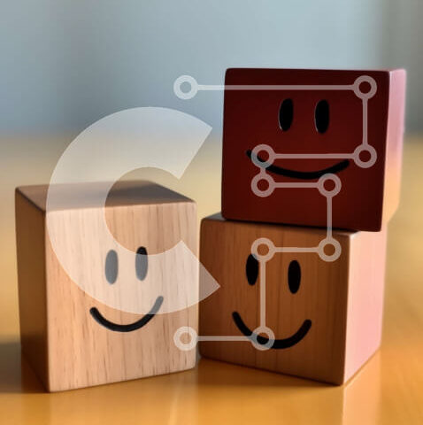 Intra Συλλεκτικό Ξύλινο Παζλ Plywood  4mm - Smiley Face Ξύλινοι μπλοκ σε ένα τραπέζι Σε Ξύλινο Κουτί - Διαστάσεις: 10x10 cm – 25 κομμάτια - Image 1