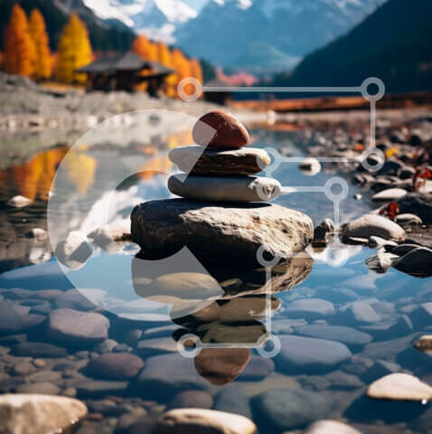 Intra Συλλεκτικό Ξύλινο Παζλ Plywood  4mm - Όμορφη στοίβα βράχων στο νερό με μαγευτική θέα στο βουνό Σε Ξύλινο Κουτί - Διαστάσεις: 10x10 cm – 25 κομμάτια - Image 1