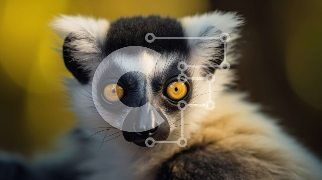 Intra Συλλεκτικό Ξύλινο Παζλ Plywood  4mm - Κοντινό πλάνο του προσώπου ενός λεμούριου με ασπρόμαυρες ρίγες Σε Ξύλινο Κουτί - Διαστάσεις: 10x10 cm – 25 κομμάτια