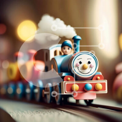 Intra Συλλεκτικό Ξύλινο Παζλ Plywood  4mm - Πολύχρωμο παιχνίδι τρένο με ατμομηχανή και ιδιότροπο φόντο του χωριού Σε Ξύλινο Κουτί - Διαστάσεις: 10x10 cm – 25 κομμάτια - Image 1