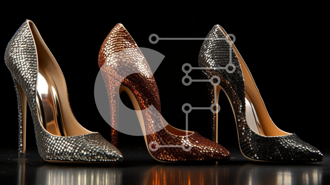 Intra Συλλεκτικό Ξύλινο Παζλ Plywood  4mm - Ζευγάρι γυναικεία ψηλοτάκουνα μεταλλικά παπούτσια από δέρμα φιδιού Σε Ξύλινο Κουτί - Διαστάσεις Puzzle: 10x10 cm – 25 κομμάτια