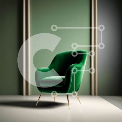 Intra Συλλεκτικό Ξύλινο Παζλ Plywood  4mm - Κομψή πράσινη βελούδινη πολυθρόνα σε μινιμαλιστικό σκηνικό Σε Ξύλινο Κουτί - Διαστάσεις Puzzle: 10x10 cm – 25 κομμάτια - Image 1