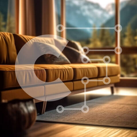 Intra Συλλεκτικό Ξύλινο Παζλ Plywood 4mm - Κομψός κίτρινος καναπές με εκπληκτική θέα στο βουνό Σε Ξύλινο Κουτί - Διαστάσεις Puzzle: 10x10 cm – 25 κομμάτια - Image 1