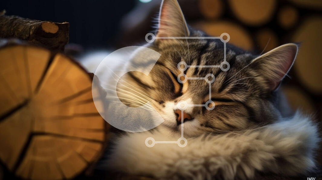 Intra Συλλεκτικό Ξύλινο Παζλ Plywood  4mm - Κοιμωμένη γάτα σε ξύλινη επιφάνεια με φόντο σύνδεσης Σε Ξύλινο Κουτί - Διαστάσεις: 10x10 cm – 25 κομμάτια