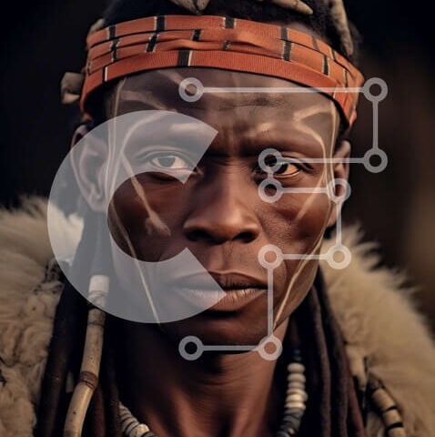 Intra Συλλεκτικό Ξύλινο Παζλ Plywood  4mm - Πορτρέτο ενός σοβαρού Αφρικανού με παραδοσιακά ρούχα και κοσμήματα Σε Ξύλινο Κουτί - Διαστάσεις Puzzle: 10x10 cm – 25 κομμάτια - Image 1