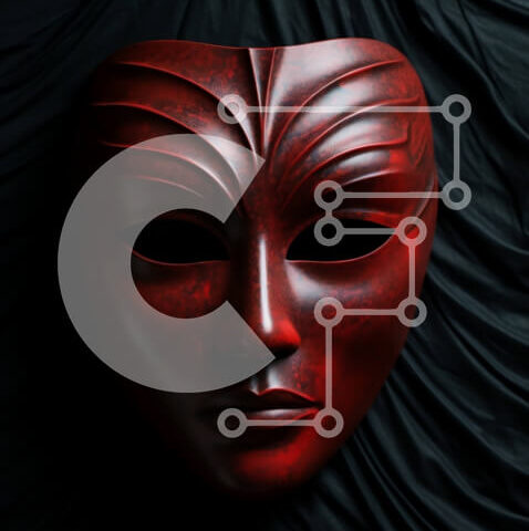 Intra Συλλεκτικό Ξύλινο Παζλ Plywood  4mm - Κόκκινη μάσκα με περίπλοκο σχέδιο σε μαύρο φόντο Σε Ξύλινο Κουτί - Διαστάσεις Puzzle: 10x10 cm – 25 κομμάτια - Image 1