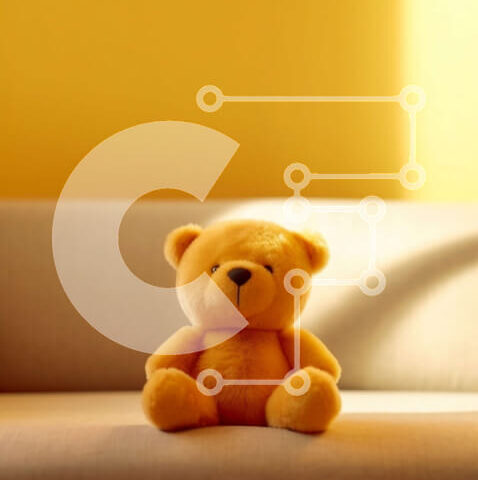 Intra Συλλεκτικό Ξύλινο Παζλ Plywood  4mm - Αξιολάτρευτη εικόνα του κίτρινου αρκουδάκι στον καναπέ στο άνετο σαλόνι Σε Ξύλινο Κουτί - Διαστάσεις: 10x10 cm – 25 κομμάτια - Image 1