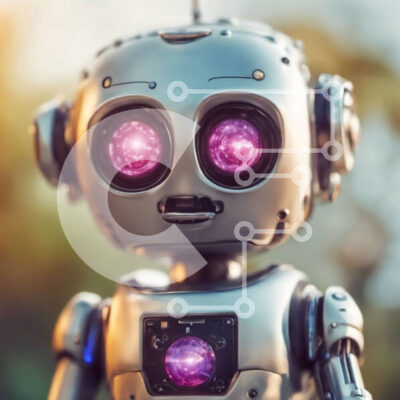 Intra Συλλεκτικό Ξύλινο Παζλ Plywood  4mm - Λαμπερό ρομπότ με μωβ μάτια σε μοντέρνο σχέδιο Σε Ξύλινο Κουτί - Διαστάσεις Puzzle: 10x10 cm – 25 κομμάτια - Image 1