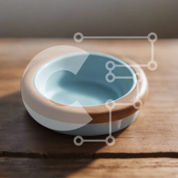 Intra Συλλεκτικό Ξύλινο Παζλ Plywood  4mm - Γαλάζιο κεραμικό μπολ με ξύλινο χείλος σε ξύλινο τραπέζι Σε Ξύλινο Κουτί - Διαστάσεις Puzzle: 10x10 cm – 25 κομμάτια - Image 1