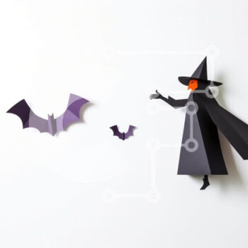 Intra Συλλεκτικό Ξύλινο Παζλ Plywood  4mm - Μάγισσα Origami με νυχτερίδες σε άσπρο φόντο Σε Ξύλινο Κουτί - Διαστάσεις Puzzle: 10x10 cm – 25 κομμάτια - Image 1