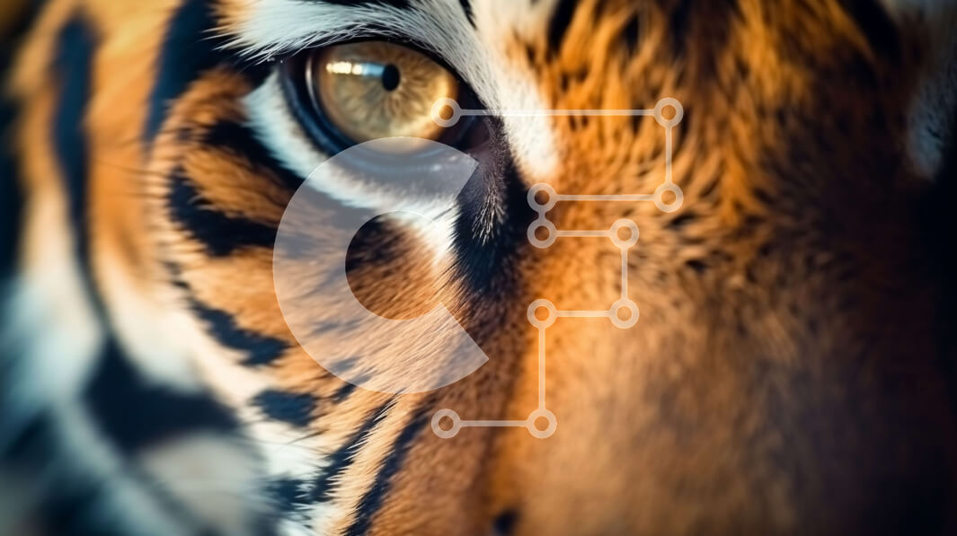 Intra Συλλεκτικό Ξύλινο Παζλ Plywood  4mm - Κοντινό πλάνο του ματιού της τίγρης με τα φωτεινά κίτρινα μάτια Σε Ξύλινο Κουτί - Διαστάσεις: 10x10 cm – 25 κομμάτια