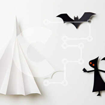 Intra Συλλεκτικό Ξύλινο Παζλ Plywood  4mm - Διακόσμηση αποκριών με ιπτάμενες νυχτερίδες και φαντάσματα σε λευκό τοίχο Σε Ξύλινο Κουτί - Διαστάσεις Puzzle: 10x10 cm – 25 κομμάτια - Image 1