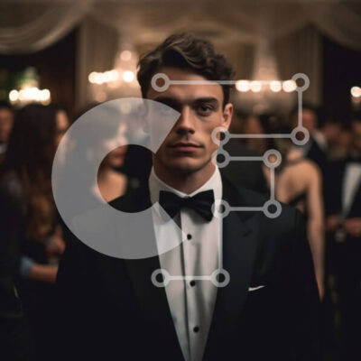 Intra Συλλεκτικό Ξύλινο Παζλ Plywood  4mm - Άνδρας με σμόκιν που στέκεται σε ένα γεμάτο δωμάτιο Σε Ξύλινο Κουτί - Διαστάσεις Puzzle: 10x10 cm – 25 κομμάτια - Image 1