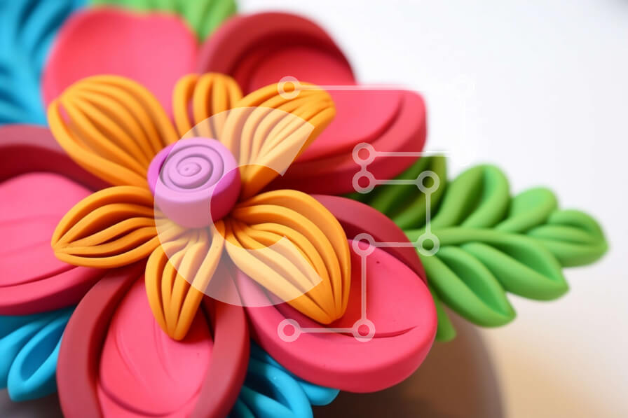 Intra Συλλεκτικό Ξύλινο Παζλ Plywood  4mm - Πολύχρωμη ανθοσύνθεση από πολυμερή πηλό Σε Ξύλινο Κουτί - Διαστάσεις: 10x10 cm – 25 κομμάτια