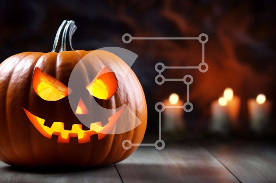 Intra Συλλεκτικό Ξύλινο Παζλ Plywood  4mm - Αναμμένη κολοκύθα με λαμπερά πορτοκαλί φώτα Σε Ξύλινο Κουτί - Διαστάσεις Puzzle: 10x10 cm – 25 κομμάτια