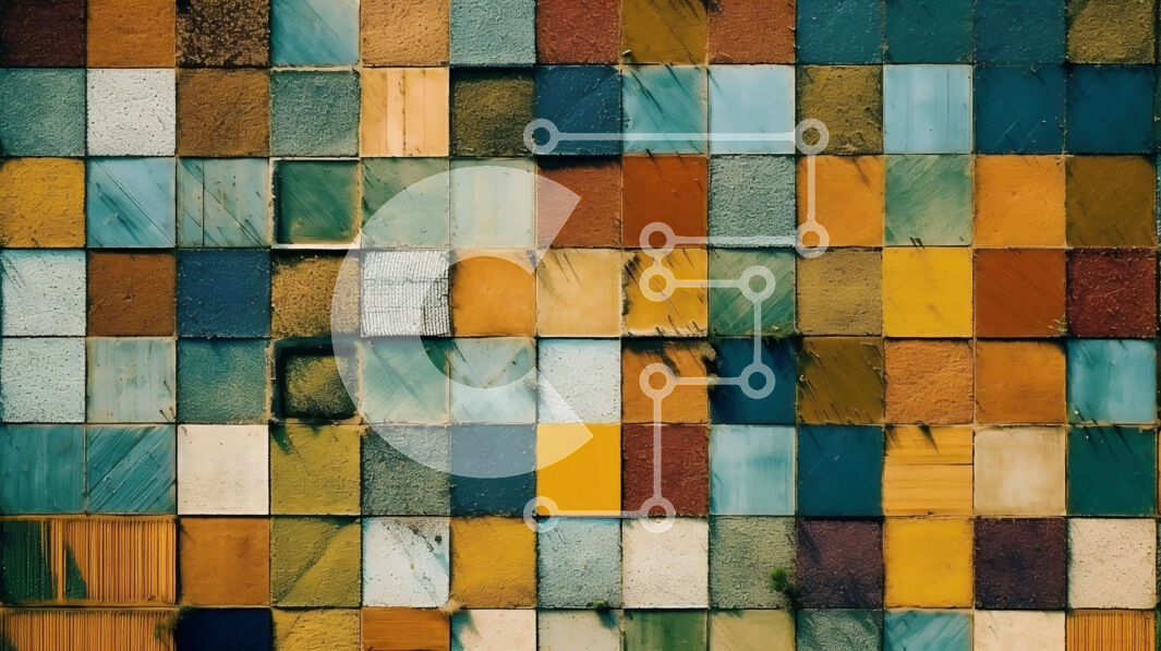 Intra Συλλεκτικό Ξύλινο Παζλ Plywood  4mm - Όμορφη υφή τοίχου από τούβλα με κίτρινα, καφέ και μπλε τούβλα Σε Ξύλινο Κουτί - Διαστάσεις Puzzle: 10x10 cm – 25 κομμάτια