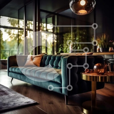 Intra Συλλεκτικό Ξύλινο Παζλ Plywood  4mm - Κομψό σαλόνι με μπλε βελούδινο καναπέ και μαρμάρινο δάπεδο Σε Ξύλινο Κουτί - Διαστάσεις Puzzle: 10x10 cm – 25 κομμάτια - Image 1