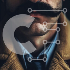 Intra Συλλεκτικό Ξύλινο Παζλ Plywood  4mm - Πορτρέτο ενός άνδρα που φορά ένα καφέ παλτό και μαύρο μουστάκι Σε Ξύλινο Κουτί - Διαστάσεις Puzzle: 10x10 cm – 25 κομμάτια