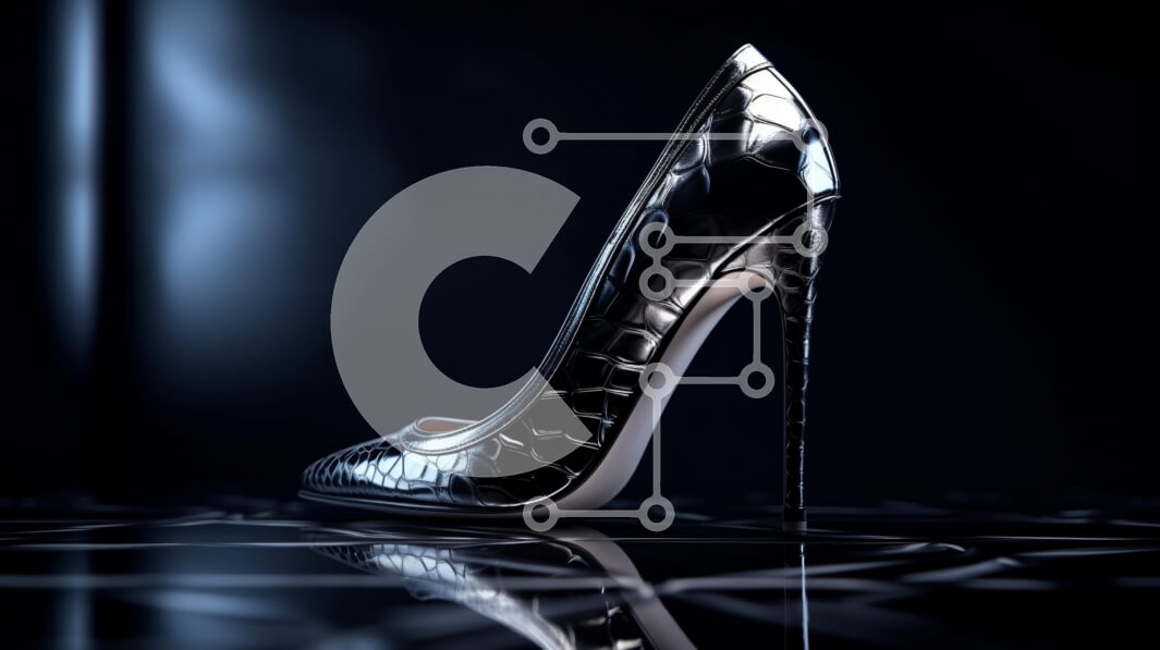 Intra Συλλεκτικό Ξύλινο Παζλ Plywood  4mm - Κομψό και μοντέρνο ψηλοτάκουνο παπούτσι με μεταλλική λάμψη σε καρό πάτωμα Σε Ξύλινο Κουτί - Διαστάσεις Puzzle: 10x10 cm – 25 κομμάτια