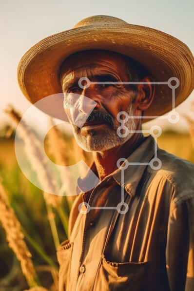 Intra Συλλεκτικό Ξύλινο Παζλ Plywood  4mm - Ηλικιωμένος άνδρας με ψάθινο καπέλο στο χωράφι της ψηλής χλόης στο ηλιοβασίλεμα Σε Ξύλινο Κουτί - Διαστάσεις Puzzle: 10x10 cm – 25 κομμάτια