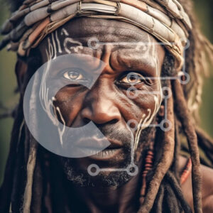 Intra Συλλεκτικό Ξύλινο Παζλ Plywood  4mm - Αυθεντική εικόνα ενός πολεμιστή Maasai με παραδοσιακή βαφή προσώπου και dreadlocks Σε Ξύλινο Κουτί - Διαστάσεις Puzzle: 10x10 cm – 25 κομμάτια