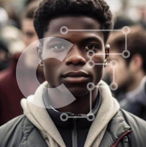 Intra Συλλεκτικό Ξύλινο Παζλ Plywood  4mm - Νεαρός μαύρος με σοβαρή έκφραση μπροστά στο πλήθος Σε Ξύλινο Κουτί - Διαστάσεις Puzzle: 10x10 cm – 25 κομμάτια - Image 1