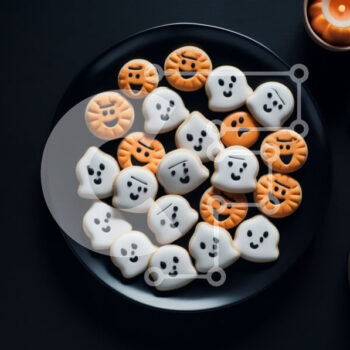 Intra Συλλεκτικό Ξύλινο Παζλ Plywood  4mm - Απόκοσμα μπισκότα φάντασμα αποκριών σε μαύρο πιάτο Σε Ξύλινο Κουτί - Διαστάσεις: 10x10 cm – 25 κομμάτια - Image 1