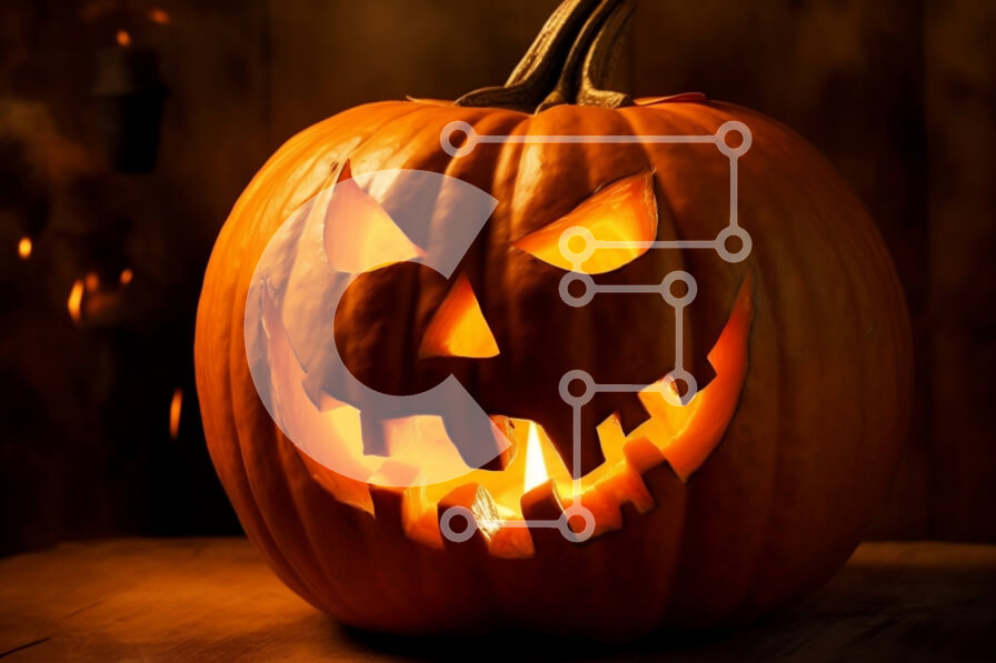 Intra Συλλεκτικό Ξύλινο Παζλ Plywood  4mm - Spooky Jack-o'-Lantern Carved Pumpkin Lit from Internal Σε Ξύλινο Κουτί - Διαστάσεις: 10x10 cm – 25 κομμάτια