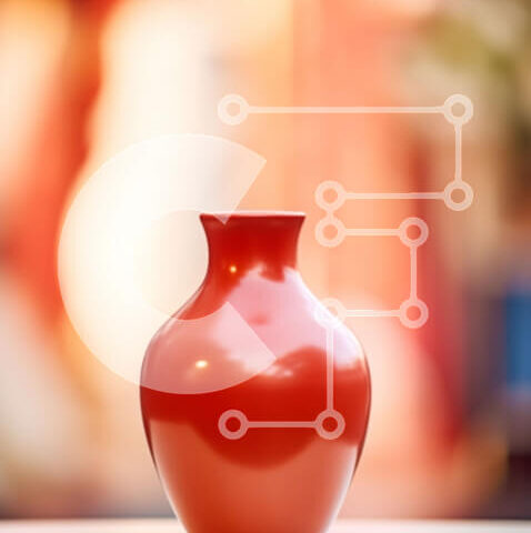 Intra Συλλεκτικό Ξύλινο Παζλ Plywood  4mm - Κόκκινο βάζο σε ημιτελές ξύλινο τραπέζι Σε Ξύλινο Κουτί - Διαστάσεις: 10x10 cm – 25 κομμάτια - Image 1