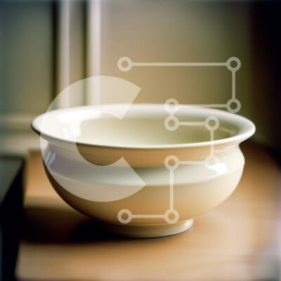 Intra Συλλεκτικό Ξύλινο Παζλ Plywood  4mm - Όμορφη εικόνα ενός λευκού κεραμικού μπολ σε ένα ξύλινο τραπέζι Σε Ξύλινο Κουτί - Διαστάσεις Puzzle: 10x10 cm – 25 κομμάτια - Image 1