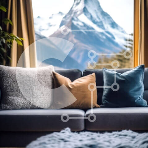 Intra Συλλεκτικό Ξύλινο Παζλ Plywood  4mm - Χαλαρώστε σε έναν άνετο καναπέ με θέα στα χιονισμένα βουνά Σε Ξύλινο Κουτί - Διαστάσεις Puzzle: 10x10 cm – 25 κομμάτια - Image 1