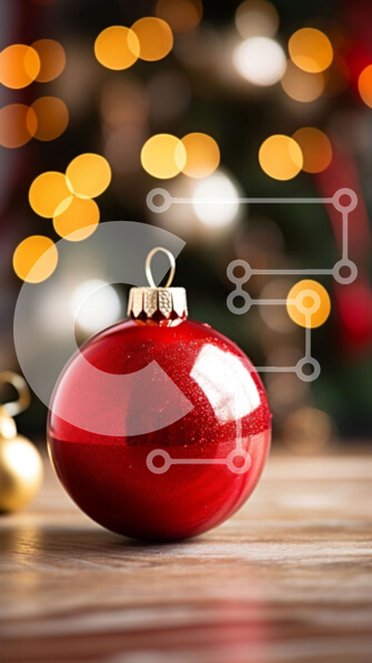 Intra Συλλεκτικό Ξύλινο Παζλ Plywood  4mm - Κόκκινα στολίδια σε ξύλινο τραπέζι με φωτισμένο χριστουγεννιάτικο δέντρο Σε Ξύλινο Κουτί - Διαστάσεις: 10x10 cm – 25 κομμάτια