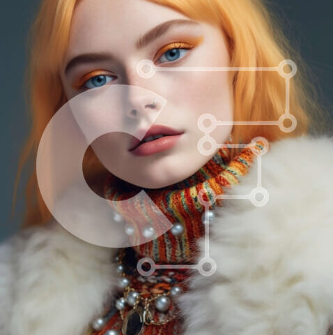 Intra Συλλεκτικό Ξύλινο Παζλ Plywood  4mm - Πορτρέτο μιας γυναίκας με πορτοκαλί μαλλιά με πολύχρωμο πουλόβερ και λευκό γούνινο γιακά Σε Ξύλινο Κουτί - Διαστάσεις Puzzle: 10x10 cm – 25 κομμάτια - Image 1