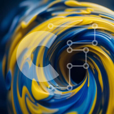 Intra Συλλεκτικό Ξύλινο Παζλ Plywood  4mm - Ζωντανό και ενεργητικό αφηρημένο έργο τέχνης: Swirling Blue and Yellow Paint Σε Ξύλινο Κουτί - Διαστάσεις Puzzle: 10x10 cm – 25 κομμάτια - Image 1