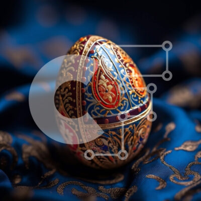 Intra Συλλεκτικό Ξύλινο Παζλ Plywood  4mm - Όμορφη εικόνα ενός διακοσμημένου αυγού του Πάσχα σε μπλε φόντο Σε Ξύλινο Κουτί - Διαστάσεις: 10x10 cm – 25 κομμάτια - Image 1
