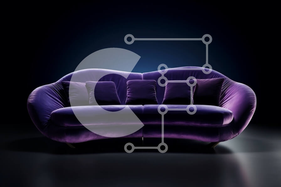 Intra Συλλεκτικό Ξύλινο Παζλ Plywood  4mm - Κομψός μωβ καναπές με δύο μαξιλάρια για μοντέρνους εσωτερικούς χώρους Σε Ξύλινο Κουτί - Διαστάσεις Puzzle: 10x10 cm – 25 κομμάτια